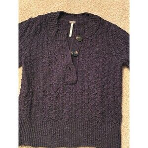 Free People All My Friends Henley Sweater XS Black Preppy Chunky Knit